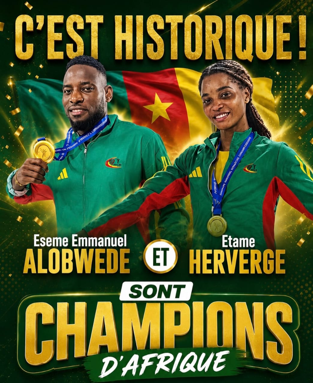 Championnat d’Afrique Accra 2026: Emmanuel Eseme et Herverge Etame  signent un doublé historique au sprint de 100 m